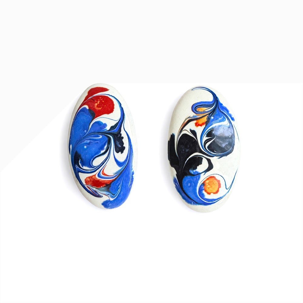Mid-Century Individually Hand-Painted Oval Shaped‎ Artisan Earrings